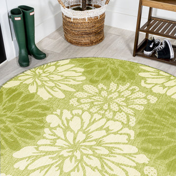 Zinnia Modern Floral Textured Weave Indoor/outdoor Round Rug